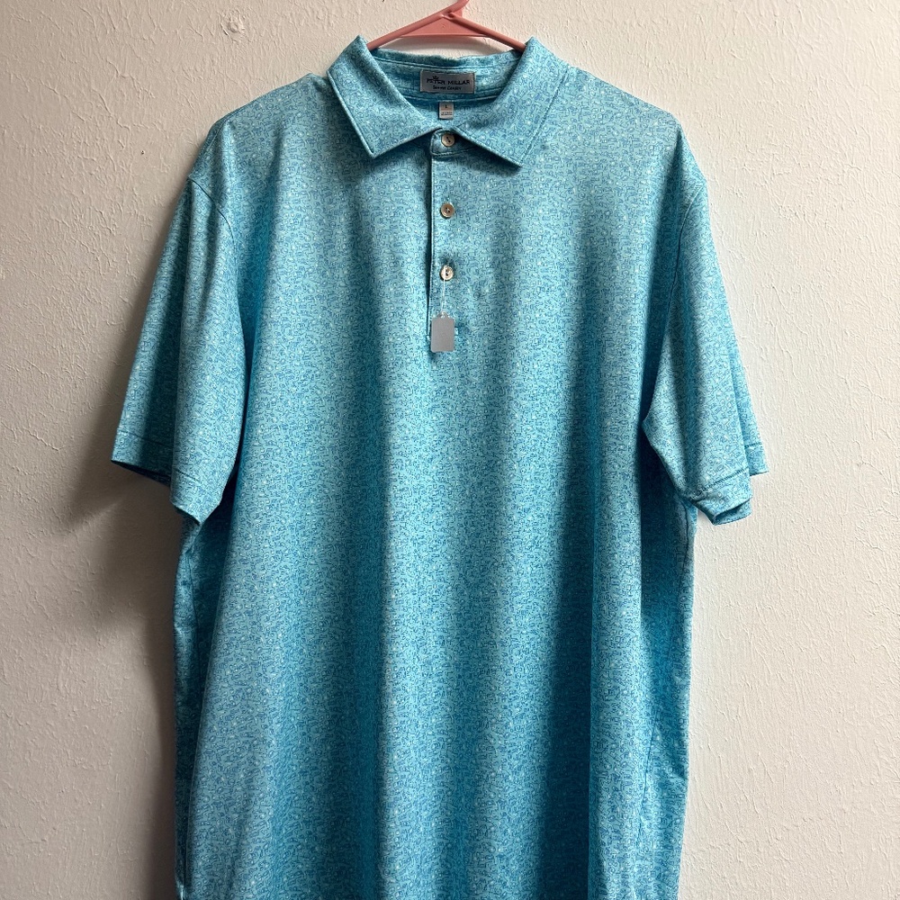 Peter Millar Men's Summer Comfort Short Sleeve Golf Shirt Blue, Size:L, EUC